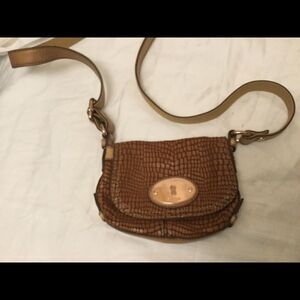 Fossil Crossbody Bag Brown Crocodile Embossed
